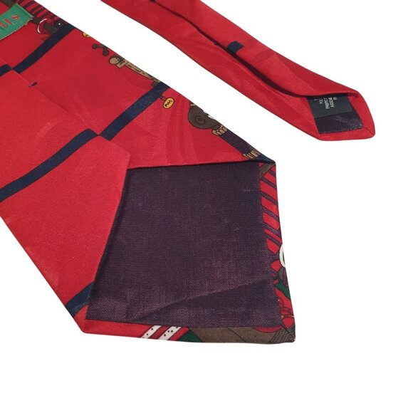 Jingle Bells Christmas Cartoon Novelty Tie Festive Red Holiday Wear Accessory - Picture 6 of 6